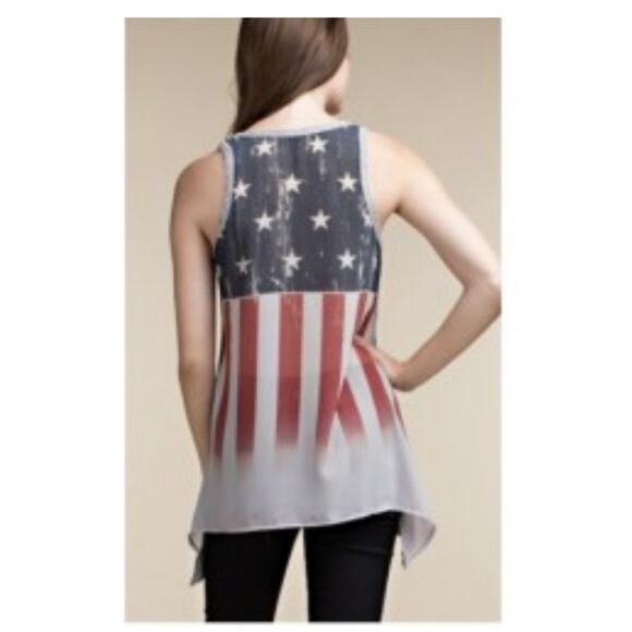 Vocal Apparel American Flag Red White Blue Stars Stripes Taupe Tank Top Womens S - Picture 3 of 7